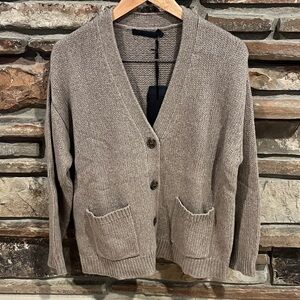 Jenni Kayne Spencer 100% Cashmere Oversized Boyfriend Cardigan in Almond Brown